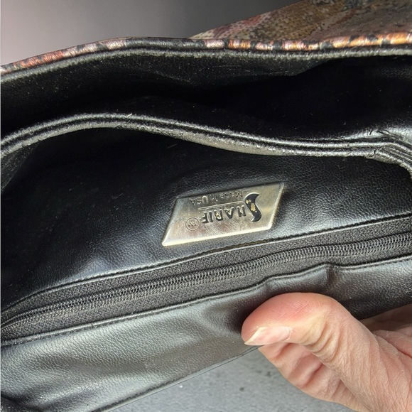 Vintage Sharif Black/ Multicolor Reptile Skin Leather Shoulder Purse USA - Picture 7 of 8